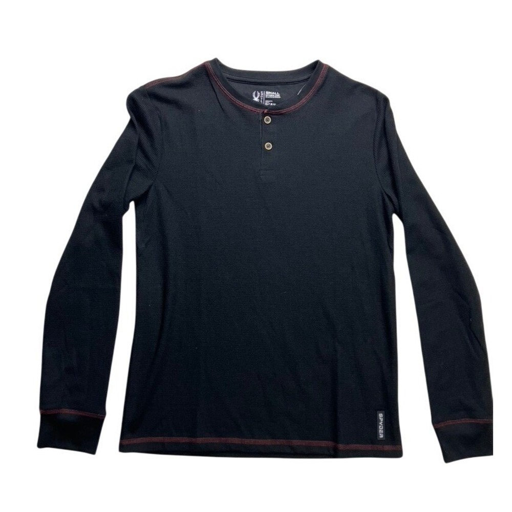 Spyder Mens Henley Shirt Small Black Waffle Knit Long Sleeve Loungewear ASL94159